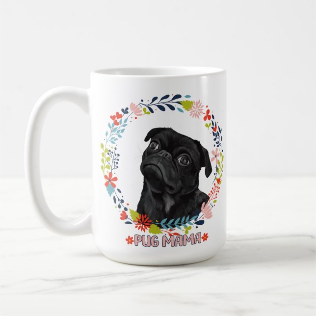 Cute Black Pug - Pug Mamma Kaffemugg (Vänster)