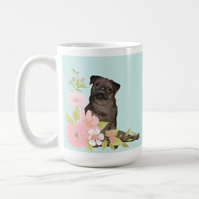 Cute Black PUG Tecknad Stil Mugg (Vänster)