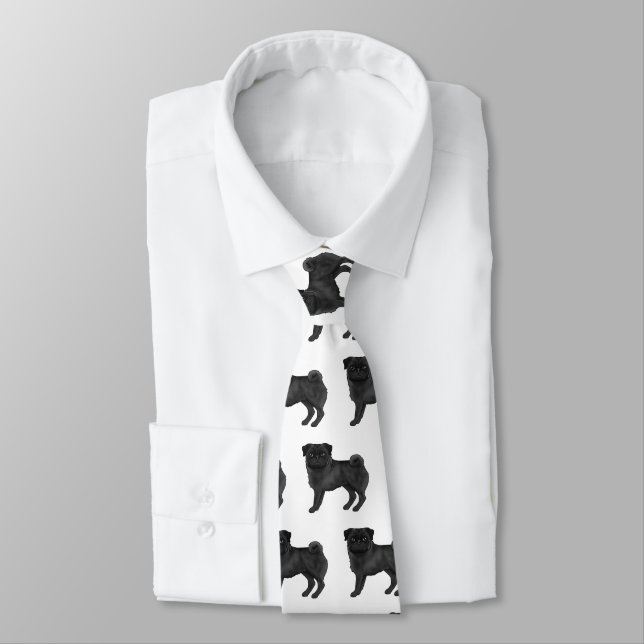 Cute Black Pug-Tecknaden Hund Illustrated Hund Mön Slips (Bunden)