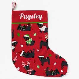 Cute Black Pugs Red Liten Julstrumpa