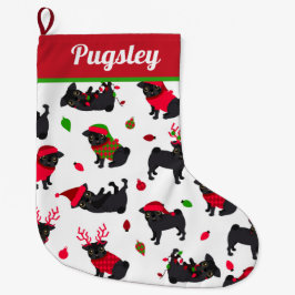 Cute Black Pugs White Liten Julstrumpa