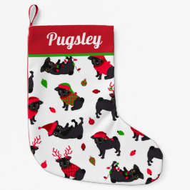 Cute Black Pugs White Liten Julstrumpa