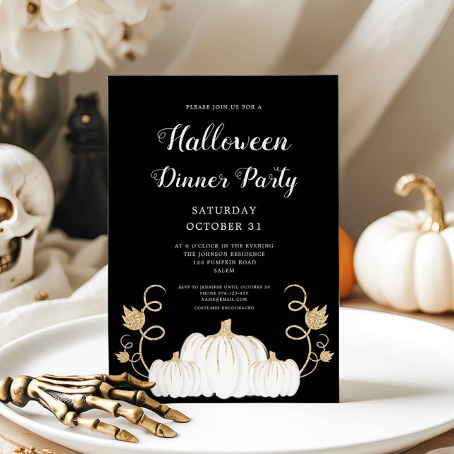 Cute Black Pumpkin Halloween Middag Party Inbjudningar (Cute Black Pumpkin Halloween Dinner Party Invitation)