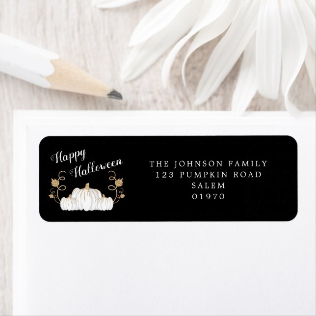 Cute Black Pumpkin Happy halloween Adress Returadress Etikett (Insitu)