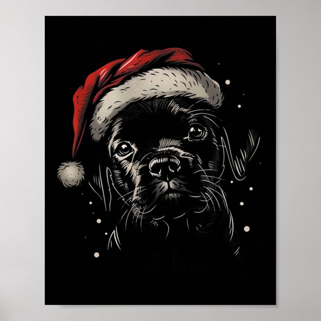 Cute Black Puppy Lab Santa Hat Julafton Hund Labou Poster (Framsidan)