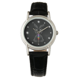 Cute Black Rabbit med Chakra Rainbow Soul Armbandsur