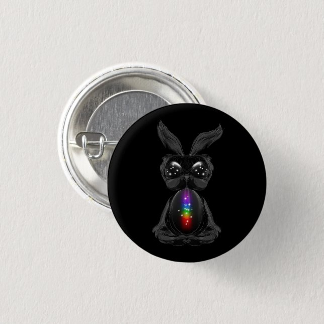 Cute Black Rabbit med Chakra Rainbow Soul Knapp (Framsida & baksida)