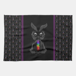 Cute Black Rabbit med Chakra Rainbow Soul Kökshandduk