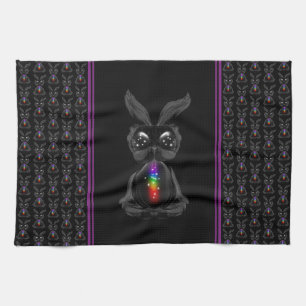 Cute Black Rabbit med Chakra Rainbow Soul Kökshandduk