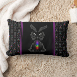 Cute Black Rabbit med Chakra Rainbow Soul Lumbarkudde