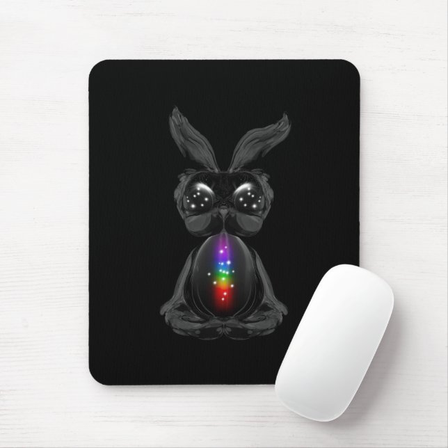 Cute Black Rabbit med Chakra Rainbow Soul Musmatta (Med mus)