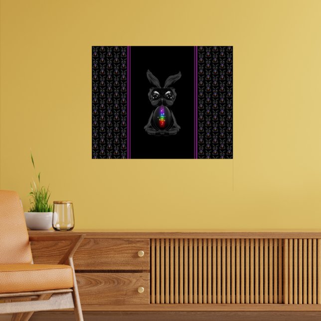 Cute Black Rabbit med Chakra Rainbow Soul Poster (Vardagsrum 2)
