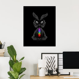 Cute Black Rabbit med Chakra Rainbow Soul Poster