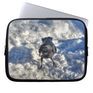 Cute Black Raven i Snö Photo Laptop Sleeve