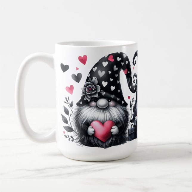 CUTE BLACK & RED ALLA HJÄRTANS DAG GNOMES KAFFEMUGG (Vänster)
