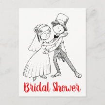 Cute Black Red Bride Groom Tecknad Möhippa