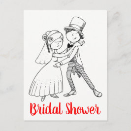 Cute Black Red Bride Groom Tecknad Möhippa Inbjudan Vykort