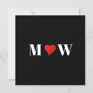 Cute black red eart anpassningsbar par monogram mo julkort