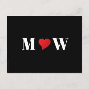 Cute black red eart par initialer monogram helg vykort