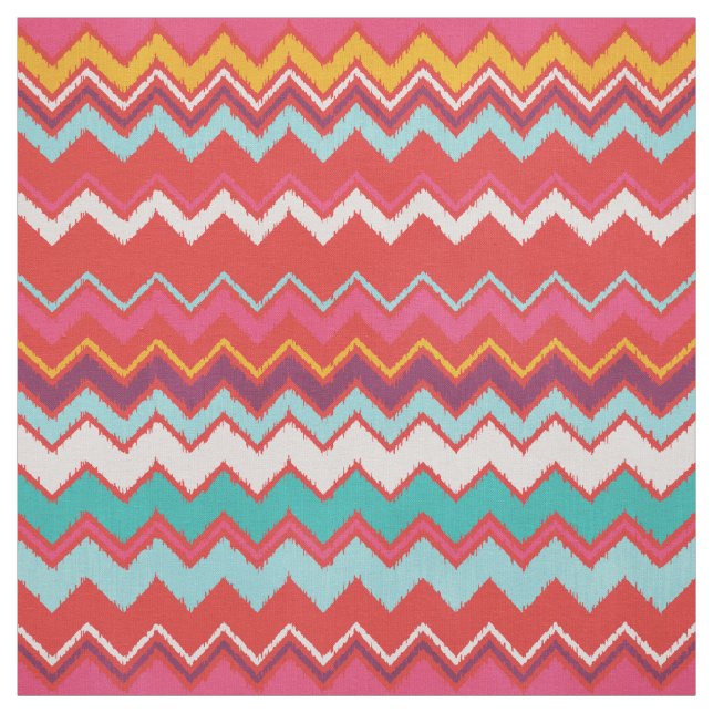 Cute black red grönt gult ikat chevron mönster tyg (Provkarta)