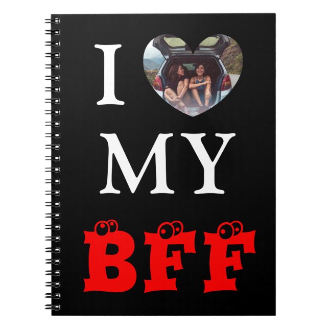 Cute Black Red Heart Photo BFF Anteckningsbok (Framsidan)