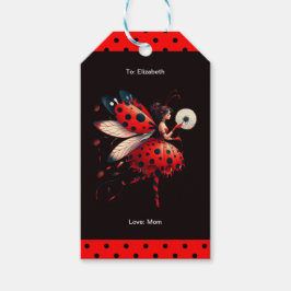 Cute Black & Red Ladybug Fairy Födelsedagsfest Mär Presentetikett