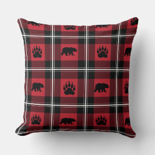 Cute Black Red & White Bear och Tass Flanals Kudde
