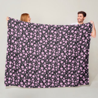 Cute Black Rosa Blommar för vackra körsbär Fleecefilt