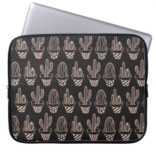 Cute Black  Rosa Poted Cactus Mönster Laptop Fodral