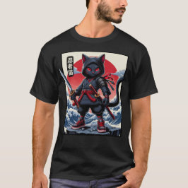 Cute Black Samurai Cat T Shirt
