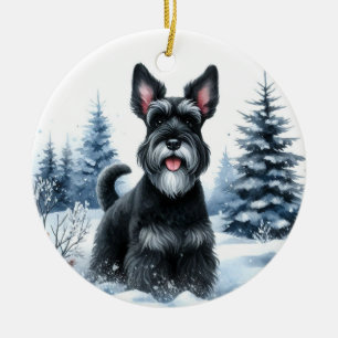 Cute Black Schnauzer Scenia Winter jul Julgransprydnad Keramik