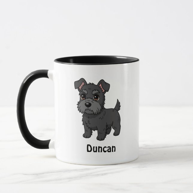 Cute Black Scottish Terrier Dog Custom Name Mugg (Vänster)