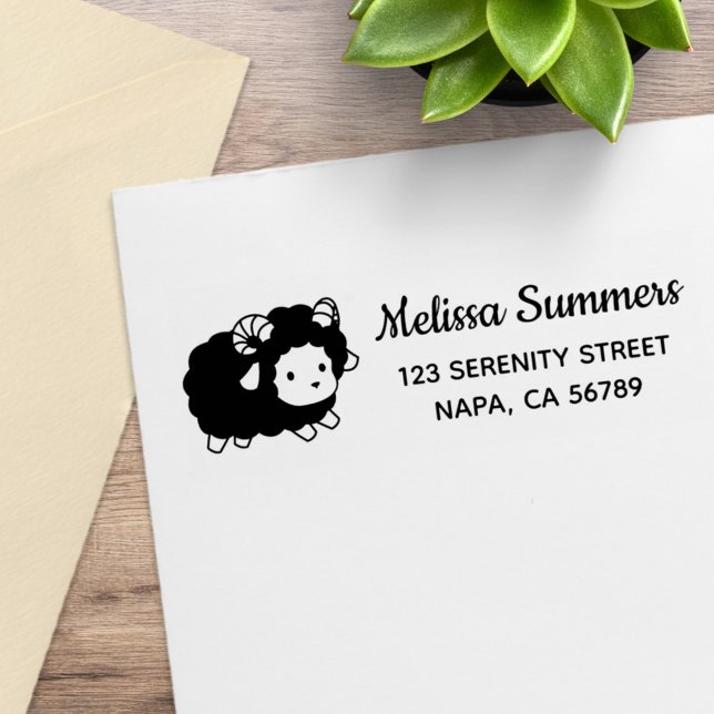 Cute Black Sheep Ram Return Address Stämpel (Skapare uppladdad)