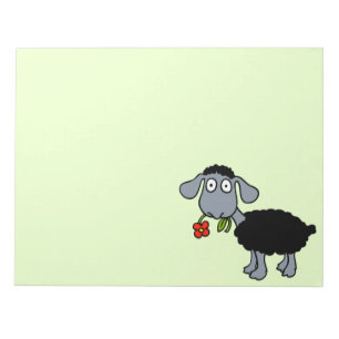 Cute Black Sheep Tecknad Lamb med röd blomma Anteckningsblock