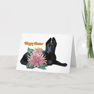 Cute Black Shepherd Valp Morsa Flowers Påsk Kort