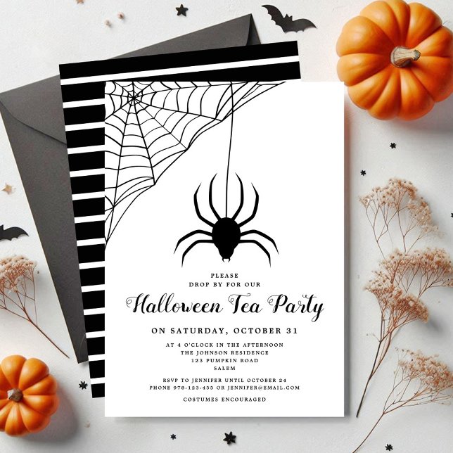 Cute Black Spider Halloween Tea Party Inbjudningar (Cute Black Spider Halloween Tea Party Invitation)