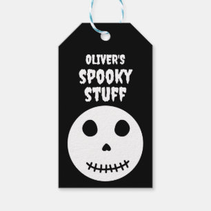 Cute Black Spooky Saker Kids Halloween Skull Presentetikett