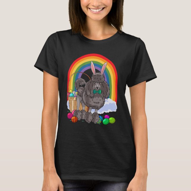 Cute Black Standard Pudel Påskägg Bunny Hund T Shirt (Framsida)