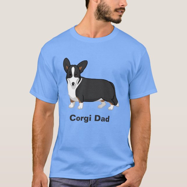 Cute Black Tan Cardigan Welsh Corgi Pappa T Shirt (Framsida)