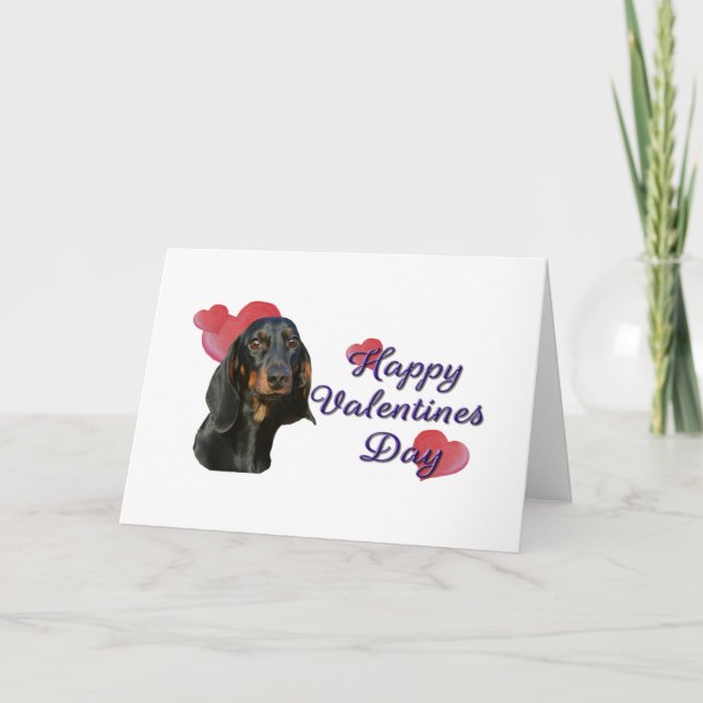 Cute Black Tan Dachshund Alla hjärtans dag Hjärter Kort (Framsida)
