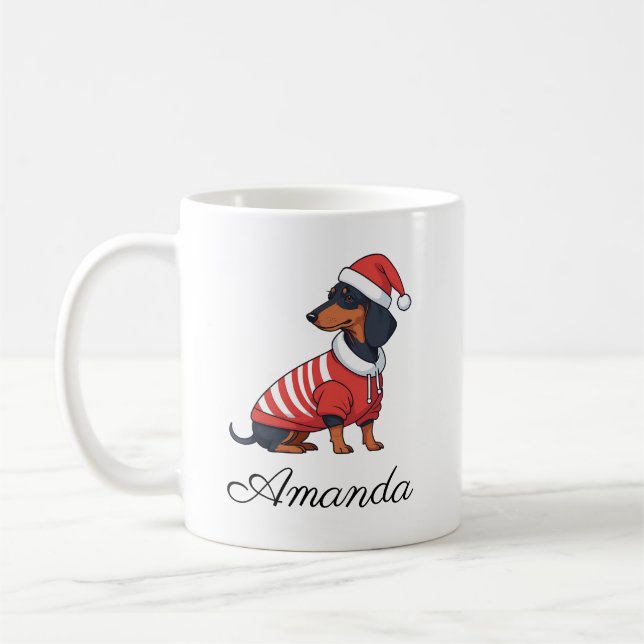 Cute Black & Tan Dachshund, jul Namn Kaffemugg (Vänster)