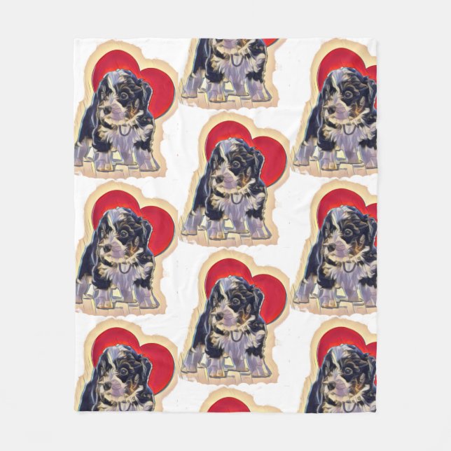 Cute Black Tan PopArt Bernedoodle Digital Heart Fleecefilt (Framsidan)