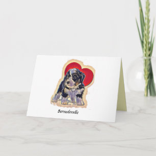 Cute Black Tan PopArt Bernedoodle Digital Heart Kort