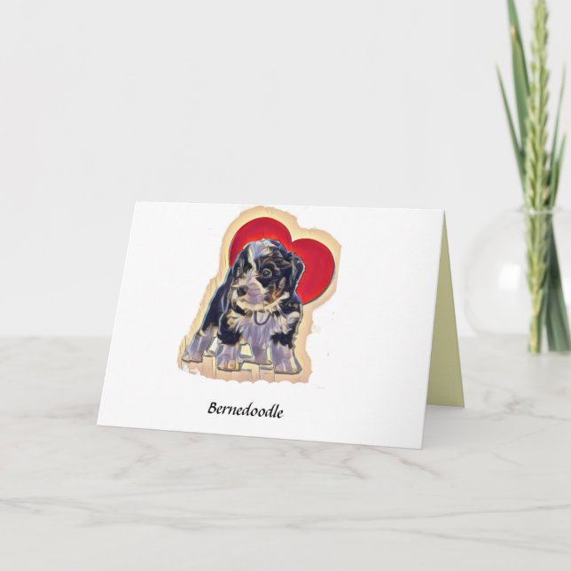 Cute Black Tan PopArt Bernedoodle Digital Heart Kort (Framsida)