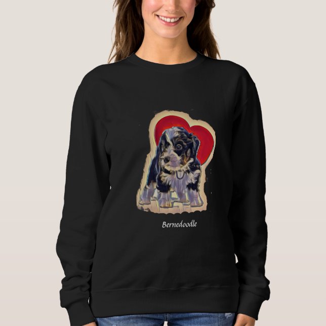 Cute Black Tan PopArt Bernedoodle Digital Heart T Shirt (Framsida)