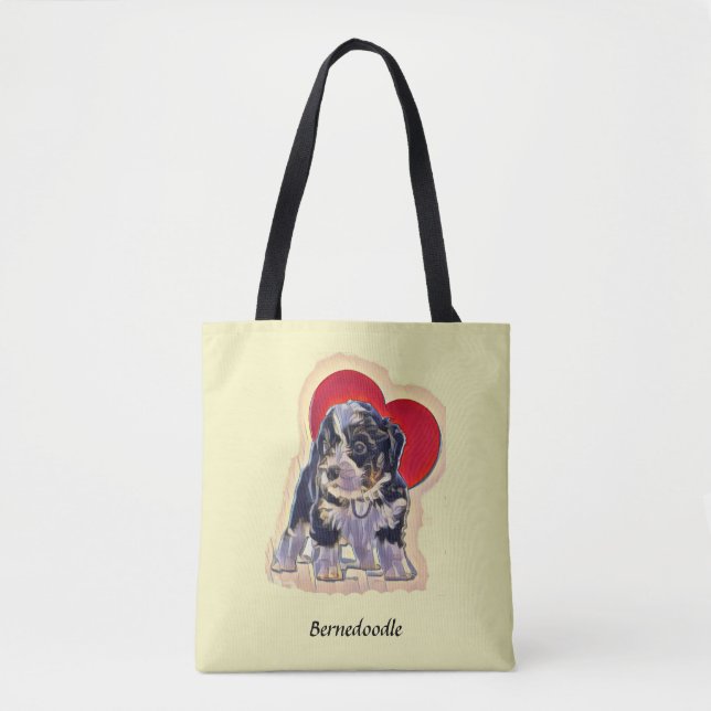 Cute Black Tan PopArt Bernedoodle Digital Heart Tygkasse (Framsida)