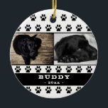 Cute Black Tass Mönster Hund Photo Collage Keepsak Julgransprydnad Keramik<br><div class="desc">Cute Black Tass Mönster Hund Photo Collage jul Keepsak Ornament. Julfotomornament i anpassningsbar för din hund med svart tass mönster,  2 foton och namn. Söt helgdag eller en unik gåva. Skapa din egen julprydnad.</div>