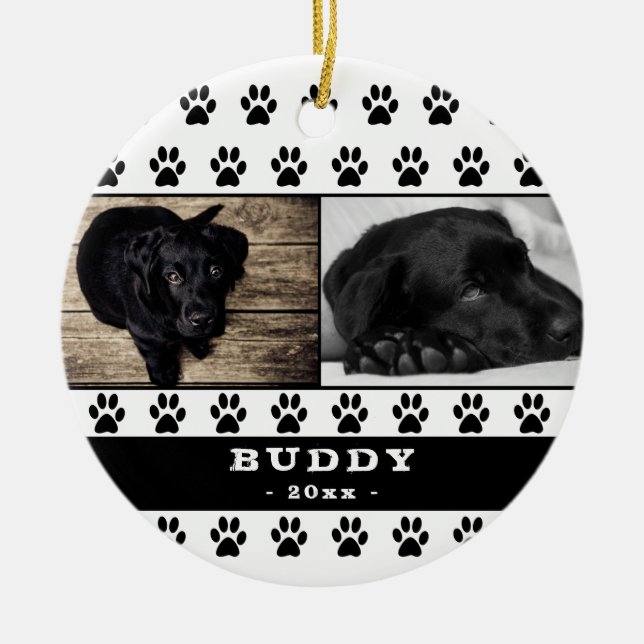 Cute Black Tass Mönster Hund Photo Collage Keepsak Julgransprydnad Keramik (Framsidan)