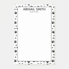 Cute Black Tassar och Hjärter - Personlig Post-it Block