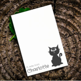 Cute Black tecknad cat namn Post-it Block